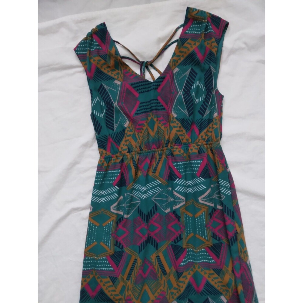 Everly Maxi Dress Aztec Southwestern Geometric Green Womens Size Small - Picture 2 of 9